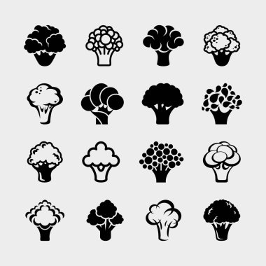 Brokoli küme. Vektör. Koleksiyon brokoli ayarla, boyutu ve rengi, vektör düzenleme 