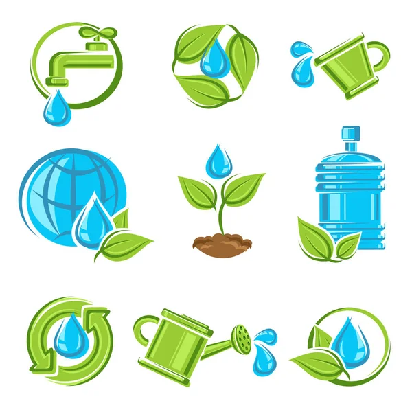 Juego Iconos Agua Vector Colección Etiquetas Elementos Agua Conjunto Editar — Archivo Imágenes Vectoriales