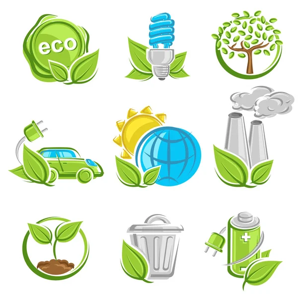 Iconos Ecología Colección Vector Colección Ecología Etiquetas Elementos Conjunto Editar — Vector de stock