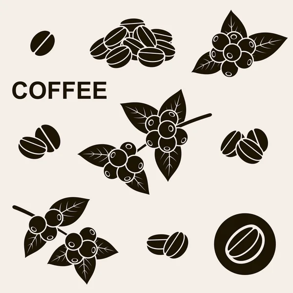 咖啡豆套装 咖啡豆集 编辑大小和颜色 — 图库矢量图片