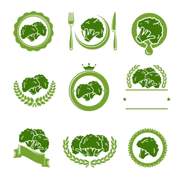 Broccoli Labels Elements Set Vector Collection Broccoli Labels Elements Set — Stock Vector