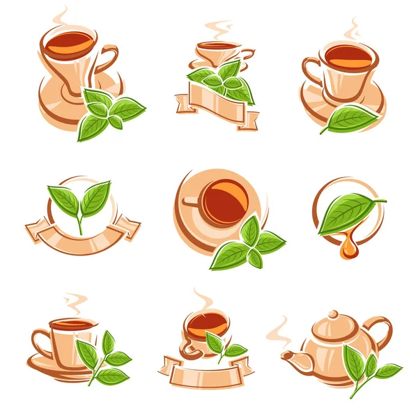 Tea Zestaw Etykiet Ikon Wektor — Wektor stockowy