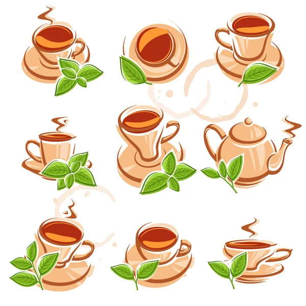 Collection Tea Set Edit Size Color Vector — Stock Vector