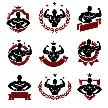 Fitness koleksiyonu etiketleri ve elementler ayarlandı. Koleksiyon ikonu uygunluğu. Vektör