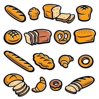 Ekmek takımı. Ekmek ikonu koleksiyonu. Vektör