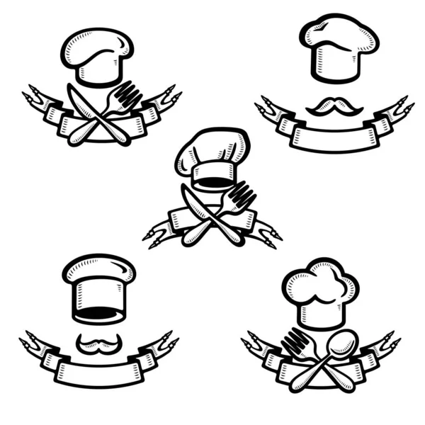 Set Sombreros Chef Colección Icono Sombreros Chef Vector — Vector de stock