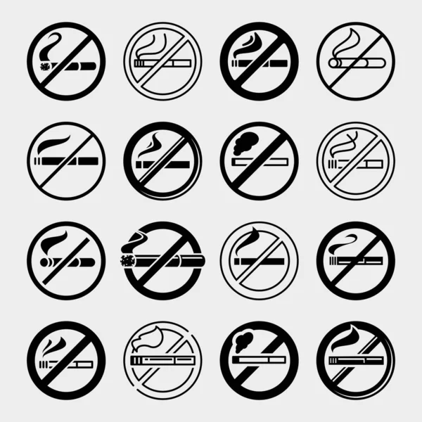 无烟标签和元素设置 收集禁烟图标 — 图库矢量图片