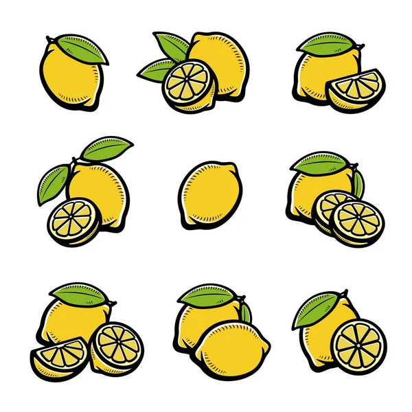 Conjunto Limón Icono Colección Limones Vector — Archivo Imágenes Vectoriales