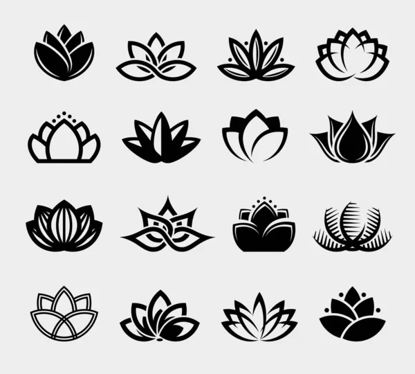 Lotus Prêt Étiquette Icônes Collection Vecteur — Image vectorielle