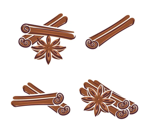 Cinnamon Set Collection Icon Cinnamon Vector — Stock Vector