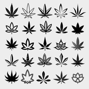Esrar, marihuana seti. Kenevir koleksiyonu simgeleri. Vektör