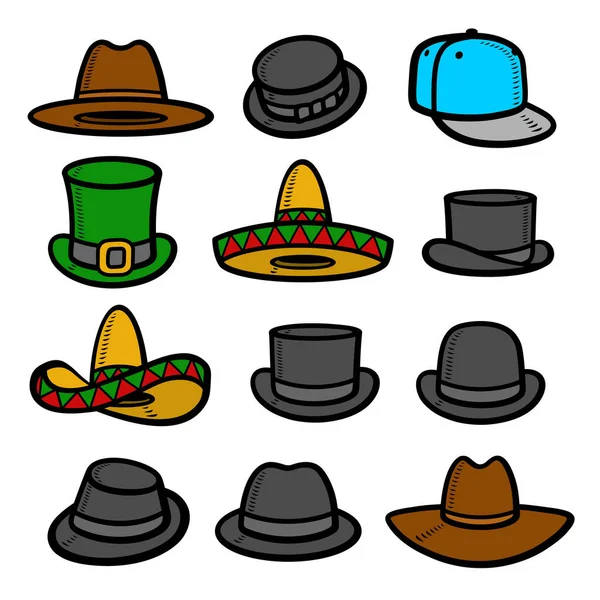 Conjunto Colección Sombreros Colección Icono Sombrero Vector — Archivo Imágenes Vectoriales