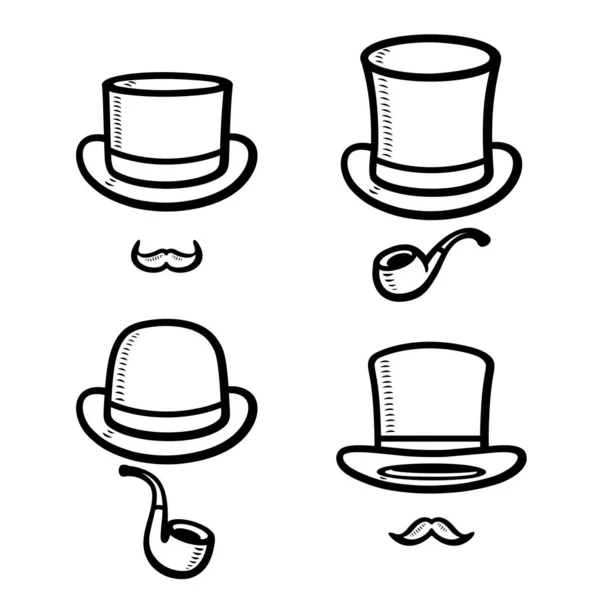 Conjunto Sombrero Negro Icono Colección Sombrero Copa Negro Vector — Archivo Imágenes Vectoriales