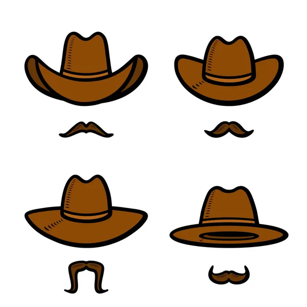 Cowboy Sapka Beállítva Kollekció Ikon Cowboy Kalap Vektor — Stock Vector