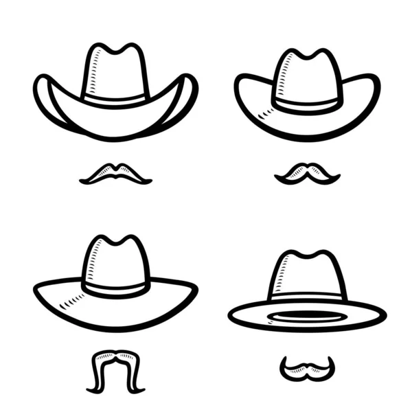 Kovboy Şapkası Seti Kovboy Şapkası Koleksiyonu Vektör — Stok Vektör