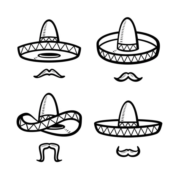 Sombrero Set Sammlung Ikone Sombrero Vektor — Stockvektor