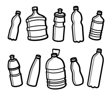 Şişeler su seti. Koleksiyon ikonu şişeleri su. Vektör