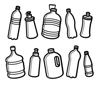 Şişeler su seti. Koleksiyon ikonu şişeleri su. Vektör
