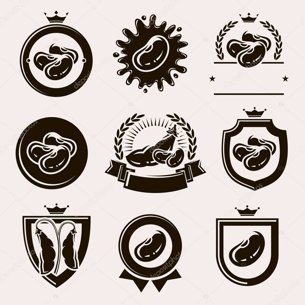 Beans labels and elements set. Collection icon beans. Vector