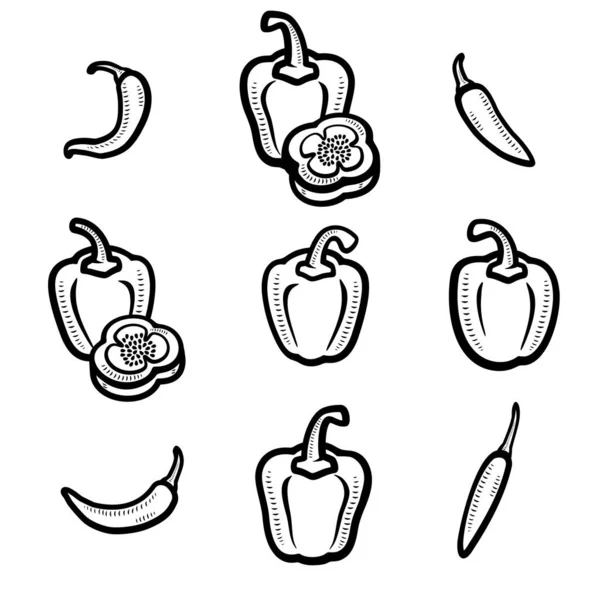 Chili Pepper Set Collection Icon Pepper Vector — Stock Vector