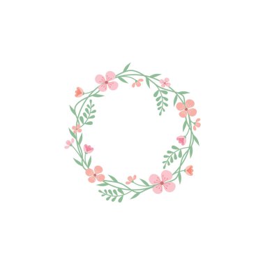 Çiçek dairesi renkli vektör çerçevesi. Bahar çiçekleri, çiçek mahsulü süsleme şablonu dallar ve yapraklarla.