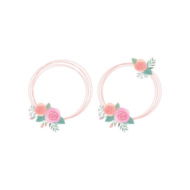 Çiçek dairesi renkli vektör çerçevesi. Gül rengi süsleme şablonu dallar ve yapraklarla.