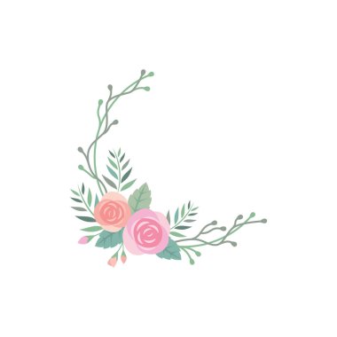 Çiçek dairesi renkli vektör çerçevesi. Gül rengi süsleme şablonu dallar ve yapraklarla.