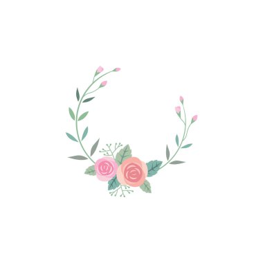 Çiçek dairesi renkli vektör çerçevesi. Gül rengi süsleme şablonu dallar ve yapraklarla.