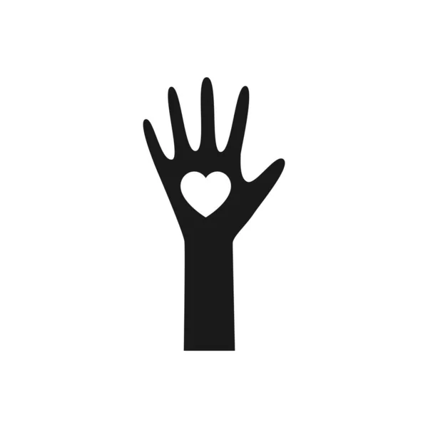 Рука Людини Долоня Чорним Серцем Ізольовані Векторні Значки Волонтер Символ — стоковий вектор