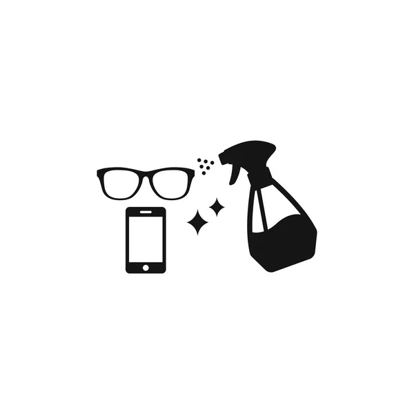 Gafas Limpieza Negro Icono Vectorial Aislado Gafas Con Símbolo Desinfectante — Vector de stock