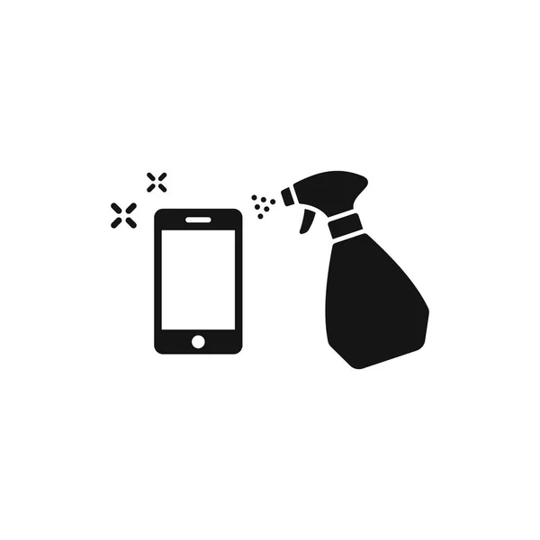 Teléfono Limpieza Negro Icono Vectorial Aislado Smartphone Con Símbolo Desinfectante — Vector de stock