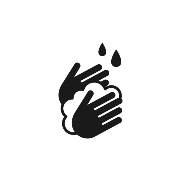 Πλύσιμο Χεριών Αφρό Σαπουνιού Και Σταγόνες Νερού Μαύρο Απομονωμένο Διανυσματικό — Διανυσματικό Αρχείο