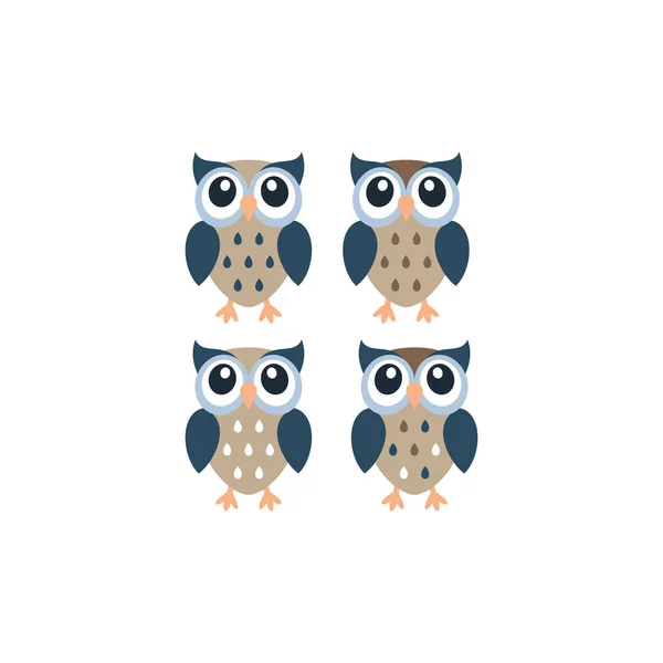 Chouette Dessin Animé Coloré Hibou Hibou Bleu Brun Adorable Illustration — Image vectorielle