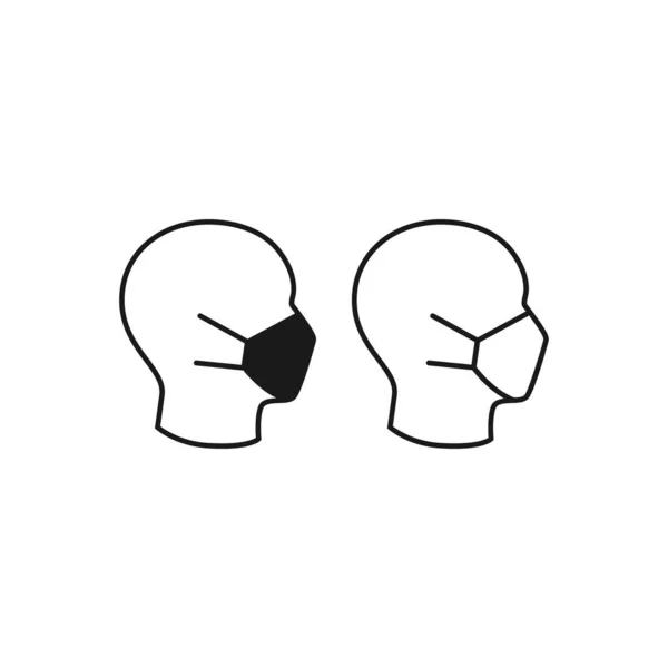 Medische Masker Menselijk Hoofd Profiel Zwart Geïsoleerde Vector Pictogram — Stockvector