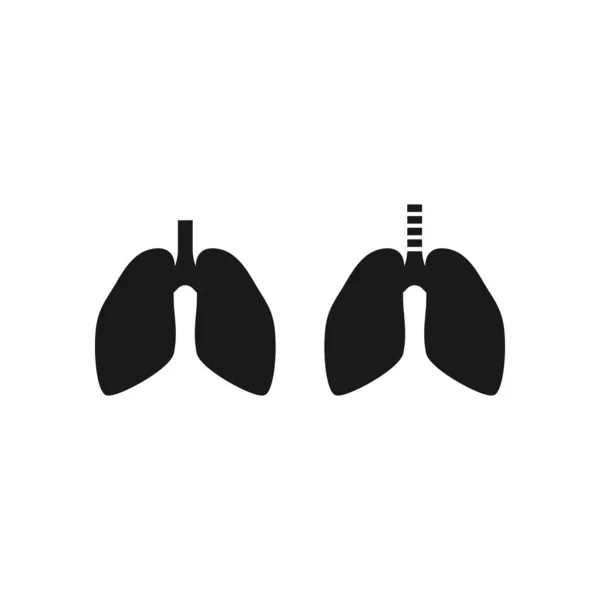 Pulmones Humanos Negro Aislado Vector Icono Conjunto Pulmón Bronquios Ilustración — Archivo Imágenes Vectoriales