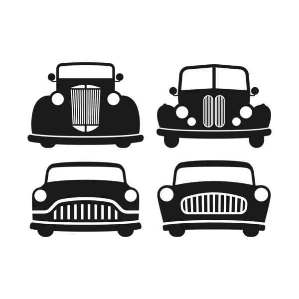 Ретро Автомобиль Черный Изолированный Векторный Набор Иллюстраций Старый Винтажный Автомобиль — стоковый вектор