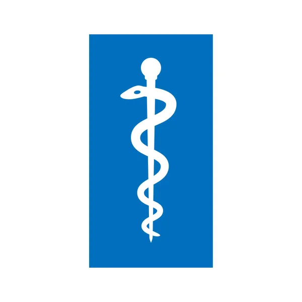 Стержень Аптеки Asclepius Білий Синьому Фоні Векторний Значок Здоров Або — стоковий вектор