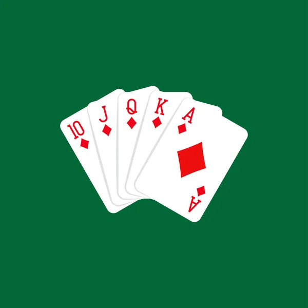 皇家红手钻石 扑克甲板彩绘插图 扑克牌 王牌和王牌 — 图库矢量图片