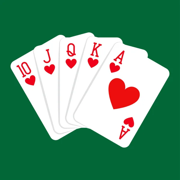 皇家红心之手 扑克甲板彩绘图解 扑克牌 王牌和王牌 — 图库矢量图片