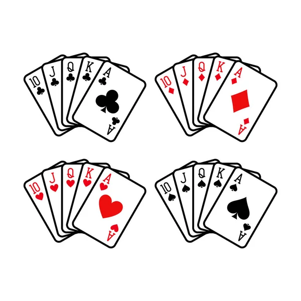 Royal Flush Kéz Klubok Gyémántok Szív Pikk Játék Kártyák Pakli — Stock Vector