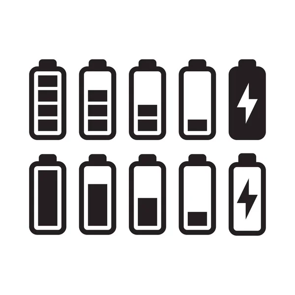 Batterie Vide Pleine Avec Symbole Charge Foudre Ensemble Icône Vecteur — Image vectorielle