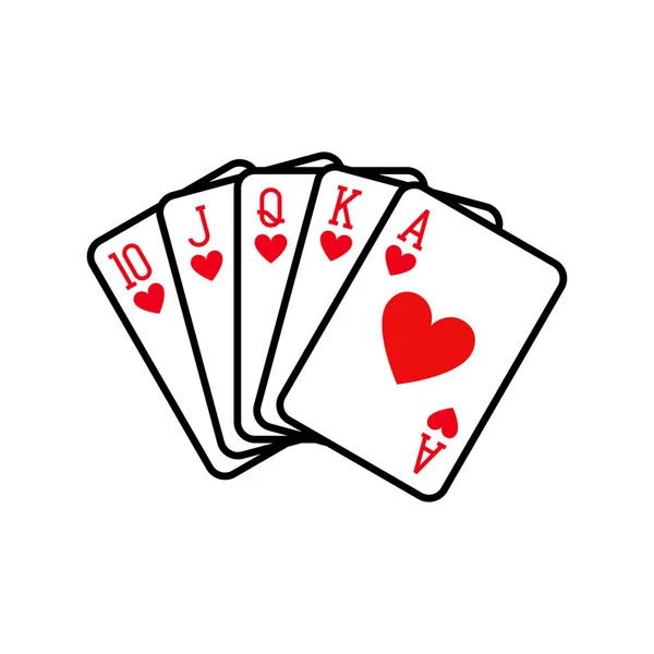Royal Flush Hand Hearts Playing Cards Deck Colorful Illustration Poker — Stock Vector