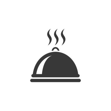 Tabak kapağı veya kapağı, buharlı tepsi sunucusu, sıcak yemek siyah izole vektör simgesi.