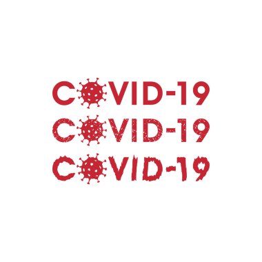 Koronavirüs simgesi içeren kırmızı izole vektör yazısıyla Covid-19 metin harfi.