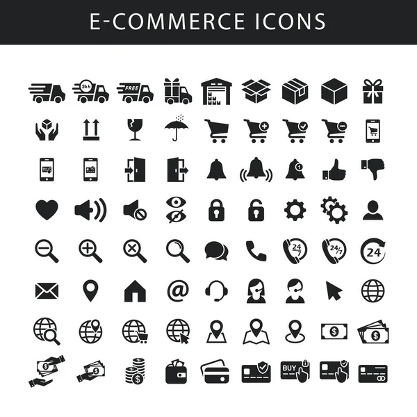 Commerce Zwart Geïsoleerde Vector Icoon Set Pictogrammen Voor Online Shop — Stockvector