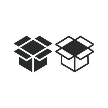 Karton kutu aç, boş paket kabı siyah izole vektör simgesi.