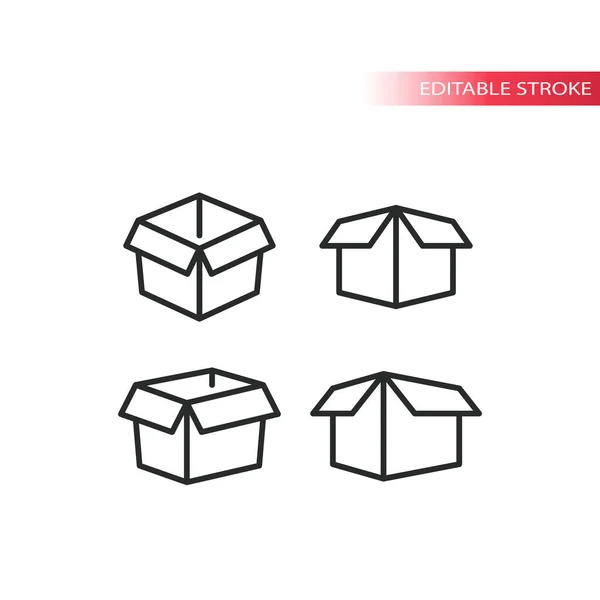 Carton Boîte Carton Ouverte Icône Vectorielle Ligne Mince Récipient Livraison — Image vectorielle