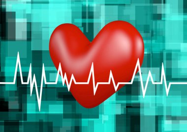 Elektrokardiyogram muayene grafik, 3d illüstrasyon kalp