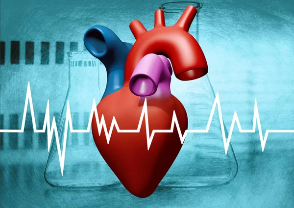 heart on electrocardiogram examination graph, 3D illustration