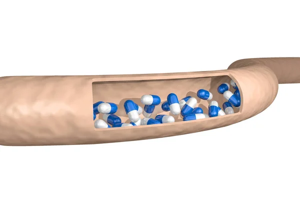 Apertura delle arterie che mostra capsule circolanti, rendering 3D — Foto Stock
